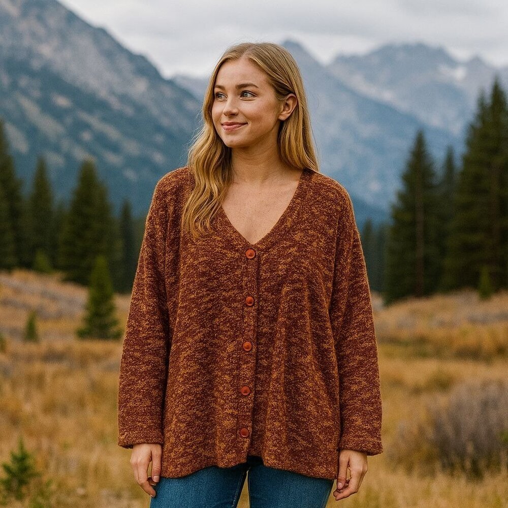 Venezia Vitale‎ Rust Orange Knit Button up Wool Blend Cardigan Cozy Cabincore 3X